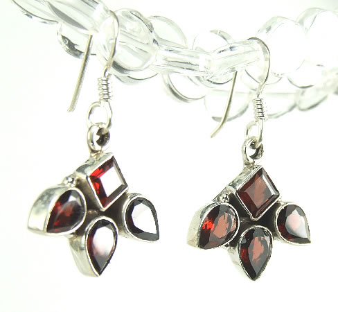Design 6351: red garnet drop, flower earrings