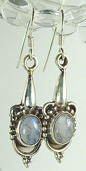 Design 6358: blue,white moonstone flower earrings