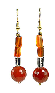 Design 6362: orange,white carnelian drop earrings