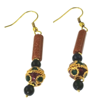 Design 6372: brown,multi-color goldstone earrings