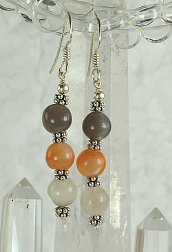 Design 6378: gray,orange,white moonstone earrings