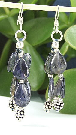 Design 6447: blue iolite drop, multistrand earrings