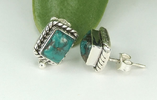 Design 6453: blue turquoise post, stud earrings