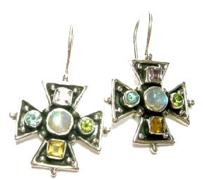 Design 6883: multi-color multi-stone crosses earrings