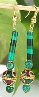 Design 6971: green,red malachite earrings