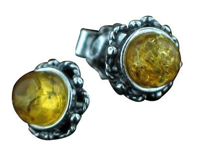 Design 7129: yellow amber flower, post, stud earrings