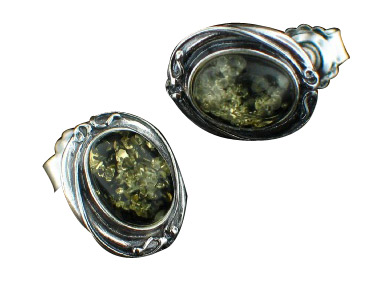 Design 7135: green amber art-deco earrings