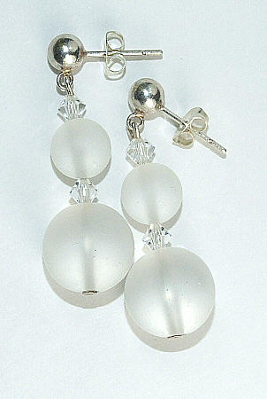 Design 7341: white crystal drop, post, stud earrings