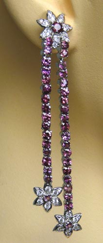 Design 7501: Pink rhodolite flower earrings