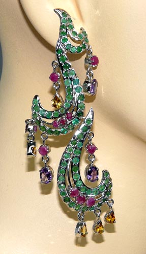 Design 7504: green,purple,yellow ruby earrings