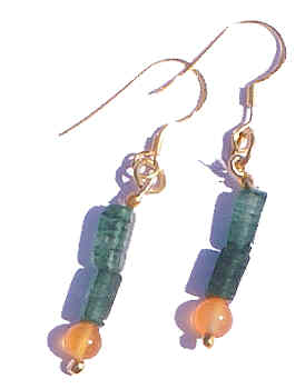 Design 804: green,orange carnelian earrings