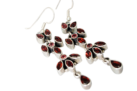 Design 8069: red garnet flower earrings