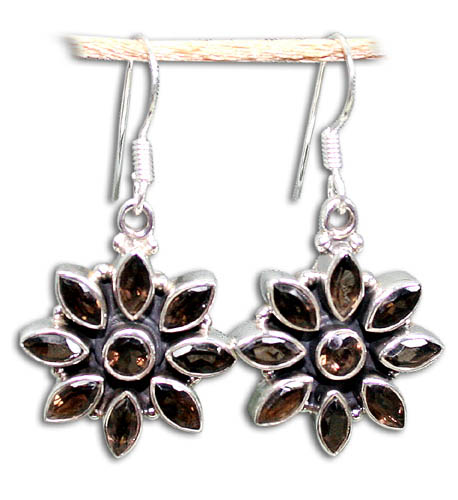 Design 8860: brown smoky quartz flower earrings