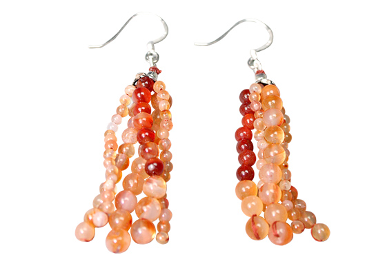 Design 9073: orange carnelian multistrand earrings