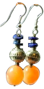 Design 983: blue,orange carnelian ethnic earrings
