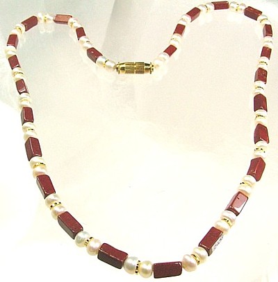 Design 103: red,white pearl necklaces