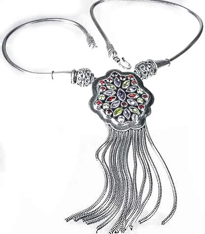 Design 1094: multi-color multi-stone ethnic necklaces