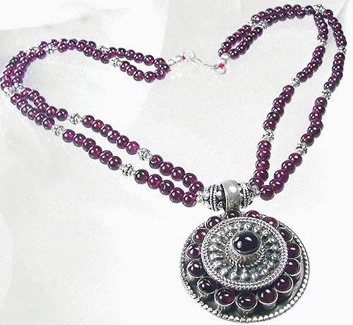 Design 1107: red garnet medallion, multistrand necklaces