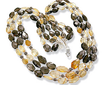 Design 1113: brown,yellow citrine multistrand necklaces