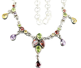 Design 1125: green,red,yellow multi-stone ethnic necklaces