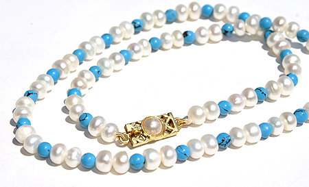 Design 123: blue,white pearl simple-strand necklaces