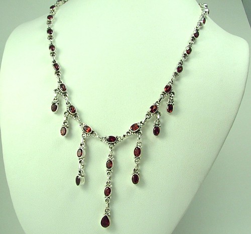 Design 1247: red garnet drop necklaces