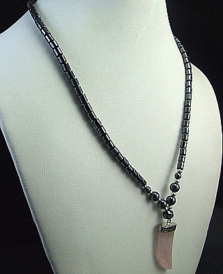 Design 1262: black,pink hematite claw necklaces