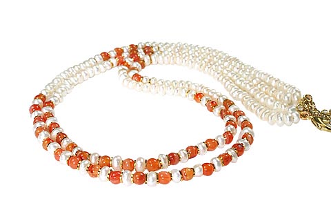 Design 128: orange,white pearl multistrand necklaces