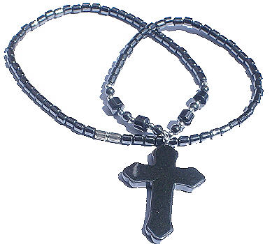 Design 1298: gray hematite cross necklaces