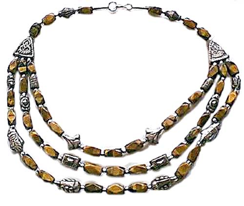 Design 135: brown tiger eye ethnic, multistrand necklaces