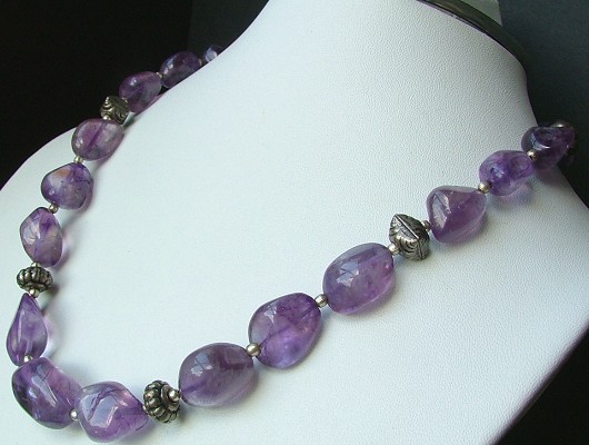 Design 1395: purple amethyst ethnic, tumbled necklaces