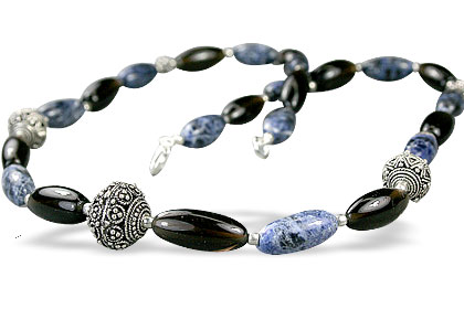 Design 14560: blue,brown smoky quartz ethnic necklaces