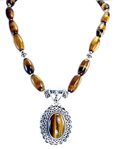 Design 1461: brown,multi-color tiger eye pendant necklaces