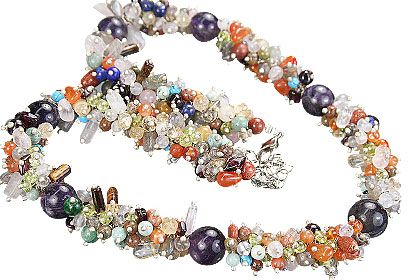 Design 14948: multi-color multi-stone cha-cha necklaces