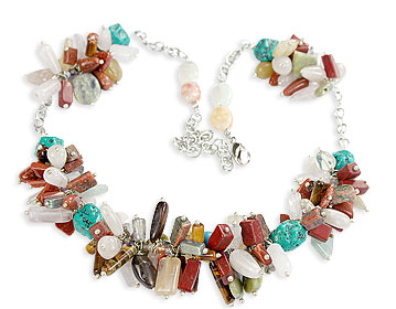 Design 14964: green,multi-color multi-stone cha-cha necklaces