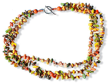 Design 14968: orange,yellow,multi-color turquoise chipped necklaces