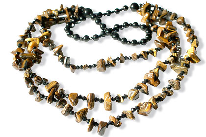 Design 14983: black,brown,yellow tiger eye chipped necklaces
