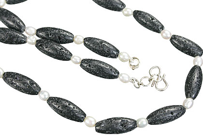 Design 15284: black,white lava necklaces
