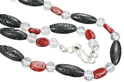 Design 15435: black,red,white lava necklaces