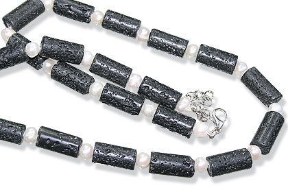 Design 15543: black,white lava necklaces