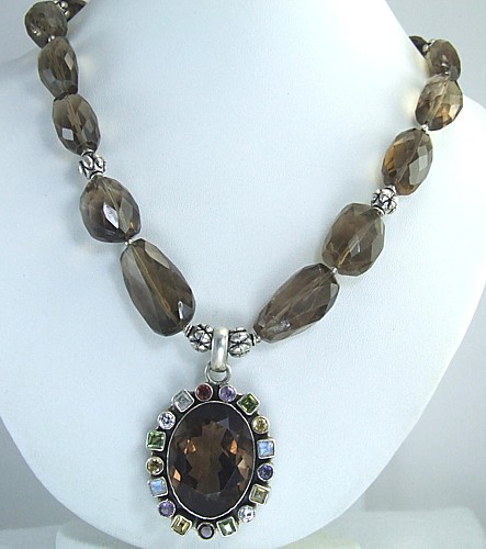 Design 1690: gray smoky quartz pendant necklaces