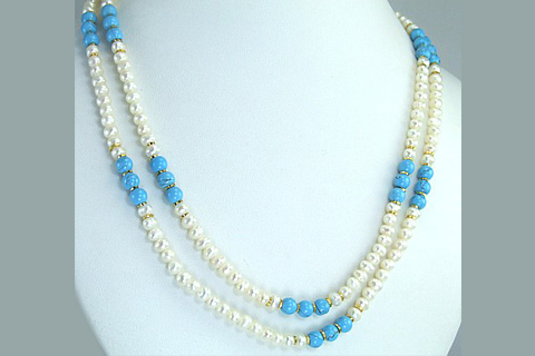 Design 245: blue,white pearl multistrand necklaces