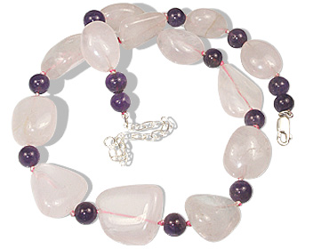 Design 3067: pink,purple rose quartz tumbled necklaces