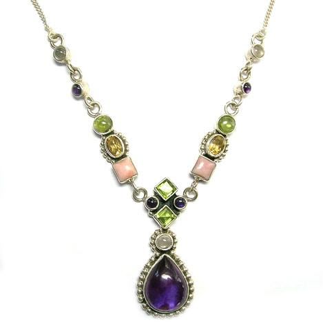 Design 3127: pink,purple amethyst drop necklaces