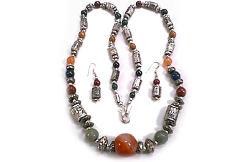 Design 33: orange,green multi-stone ethnic necklaces