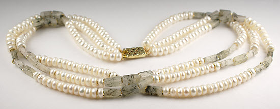 Design 415: green,white pearl multistrand necklaces
