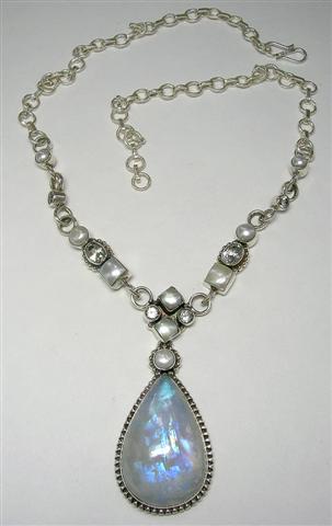 Design 5378: blue,white moonstone drop necklaces