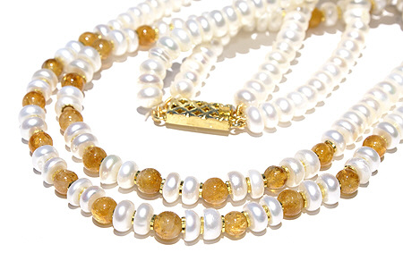Design 599: white,yellow citrine multistrand necklaces