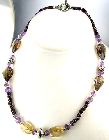Design 5999: yellow, brown, purple, silver citrine necklaces