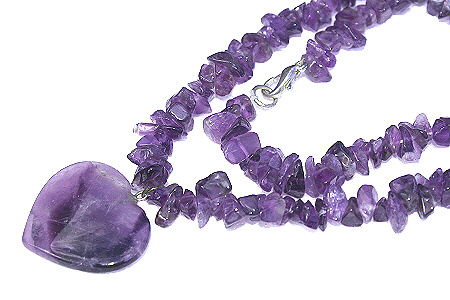 Design 6001: purple amethyst chipped, heart necklaces